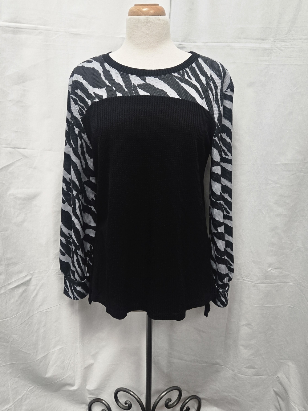 Coco + Carmen Black Top with Zebra-Print